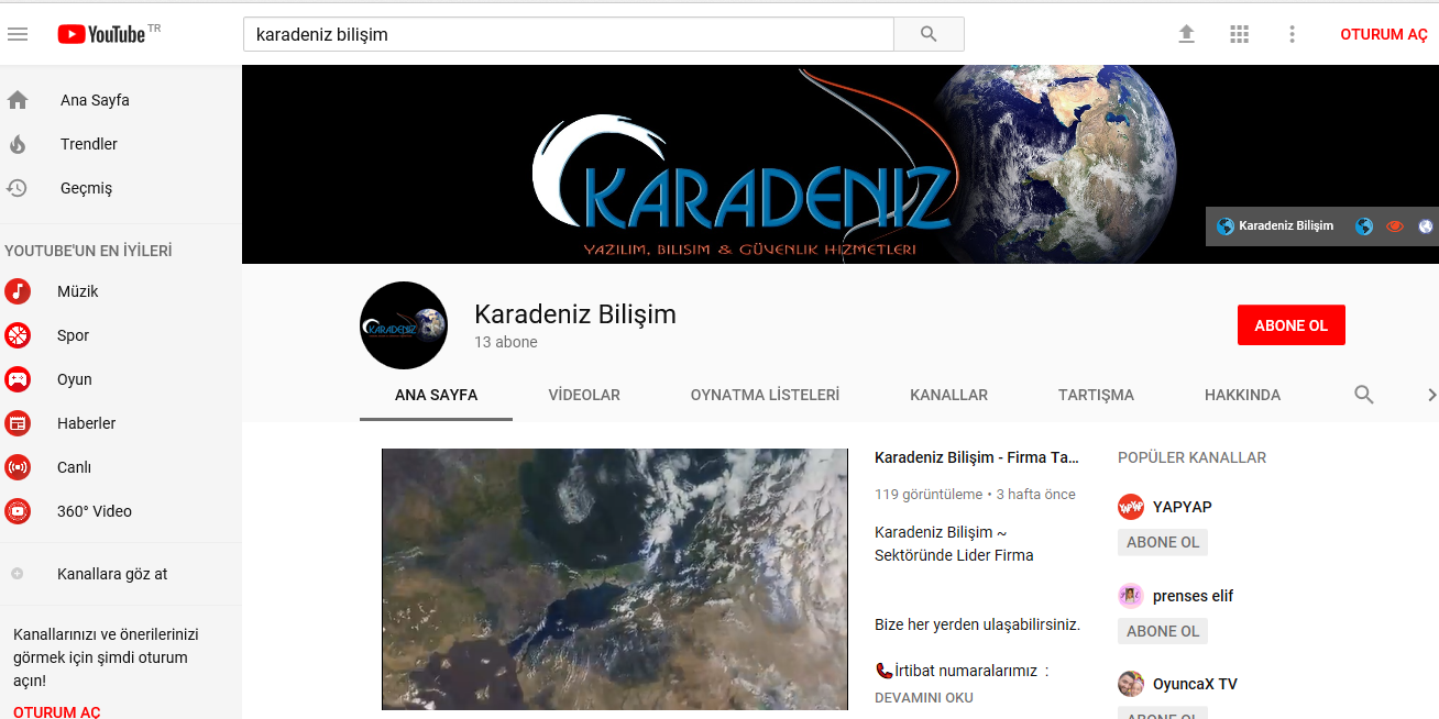 Karadeniz Bilisim - Youtube